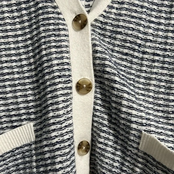 Loft Women's Striped Modern V-Neck Pocket Cardigan Nautical - Picture 5 of 7